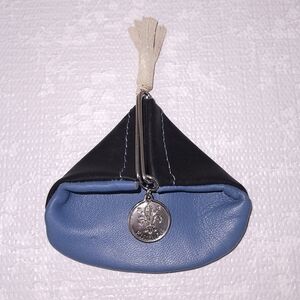 Vintage FIRENZE Coin Purse Blue Black Leather Triangle Pouch